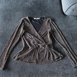 Black Long-Sleeved Sparkly Peplum Top- Size XS US